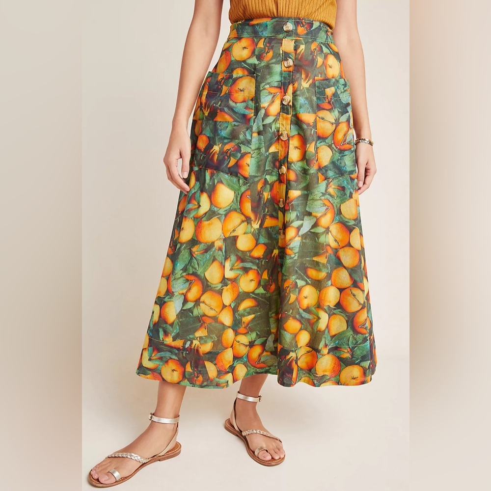 Anthropologie Maeve Summer Oranges 🍊 Orchard Maxi Skirt - Size 10